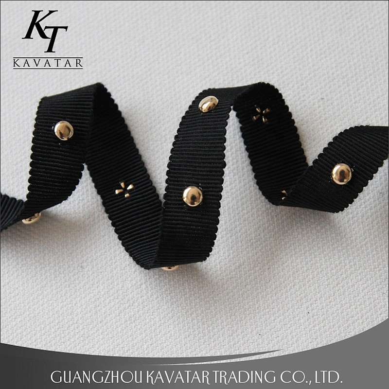 Factory Price Wholesale Polyester Grosgrain gold Copper Bead Ribbon