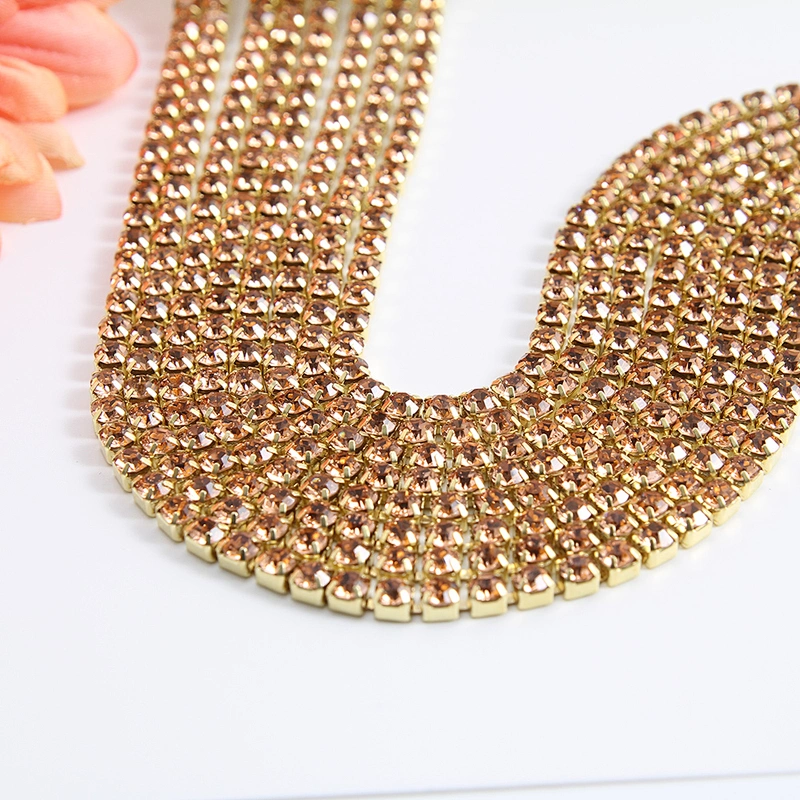 Kavatar Wholesale 16# 3.3mm width Necklace Rhinestone Chain Multi-color customization Rhinestone Chain Trim
