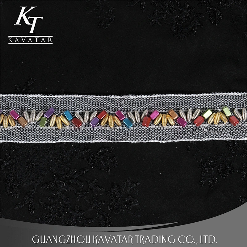 Beautiful colorful screw Copper beaded lace mesh decoration for garment