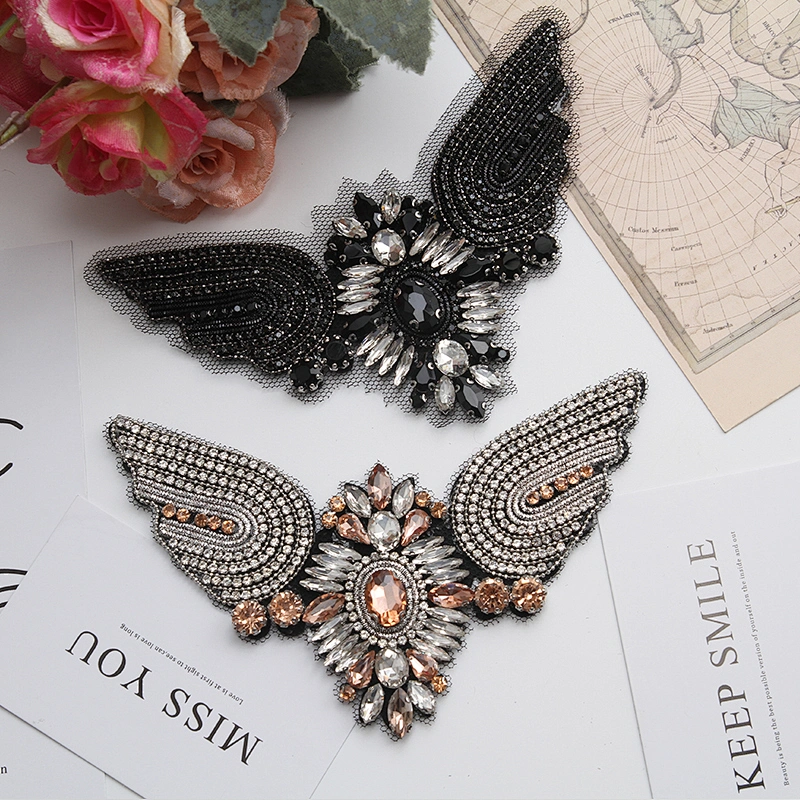 Vintage Bird with rhinestone on top, handmade beads applique patch fashion Sew on patch patches for clothing