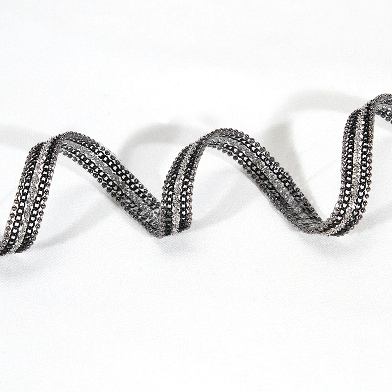 Wholesale Custom Iron On Black Accessories Chain Beaded Hot Fix Trim