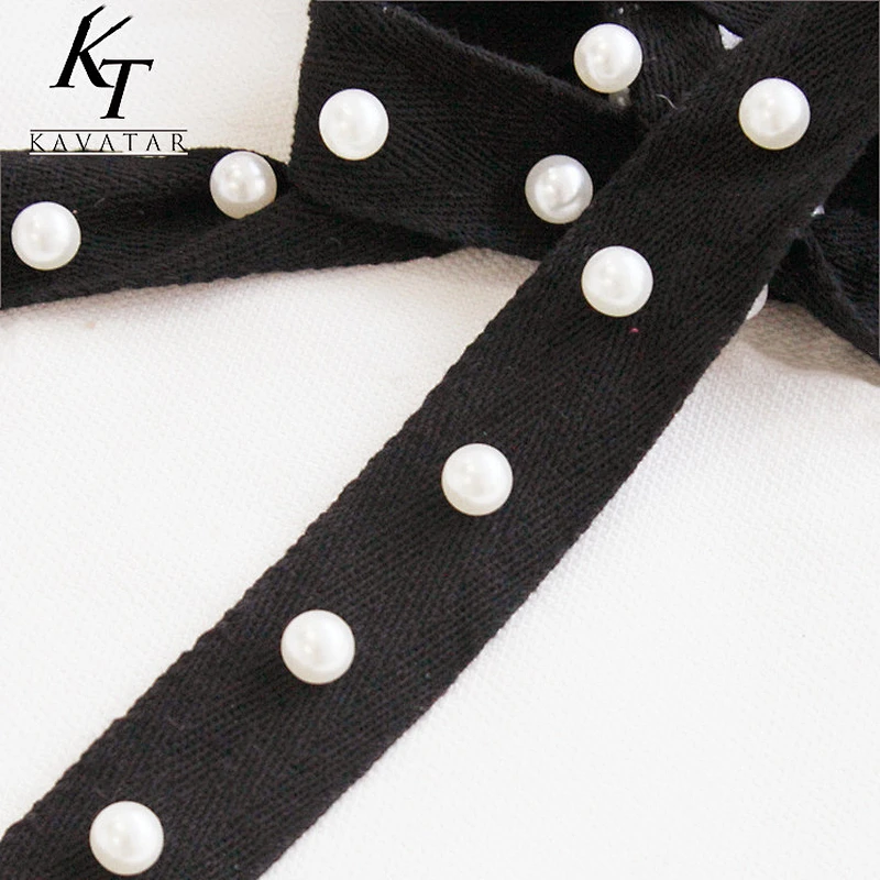 Custom Wholesale 2.5cm Cotton Black Pearl Beaded Herringbone Tape