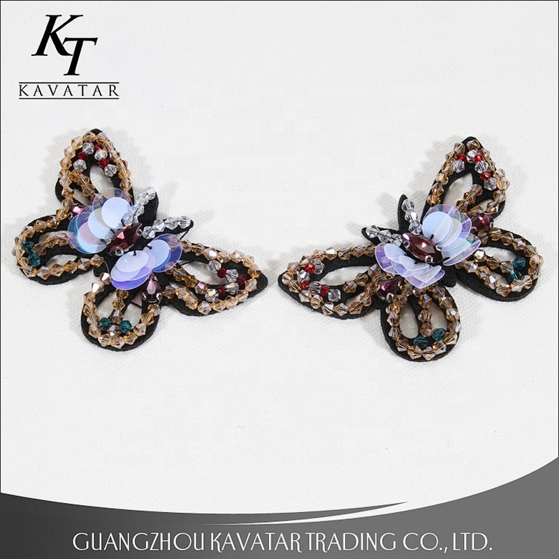 Popular Butterfly Design Sequins Rhinestone Beads Patches Sew On Clothing