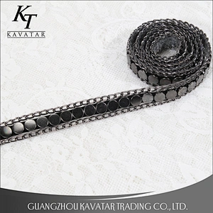Kavatar Hot Fix Stud border Copper chain Lace Trim For Garment Accessories