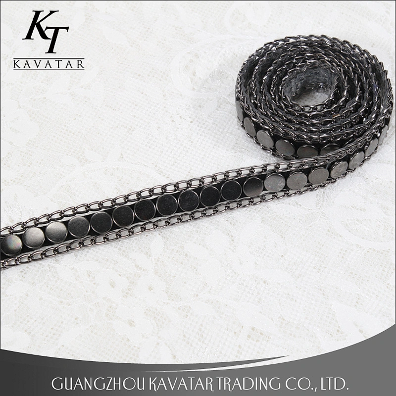 Kavatar Hot Fix Stud border Copper chain Lace Trim For Garment Accessories