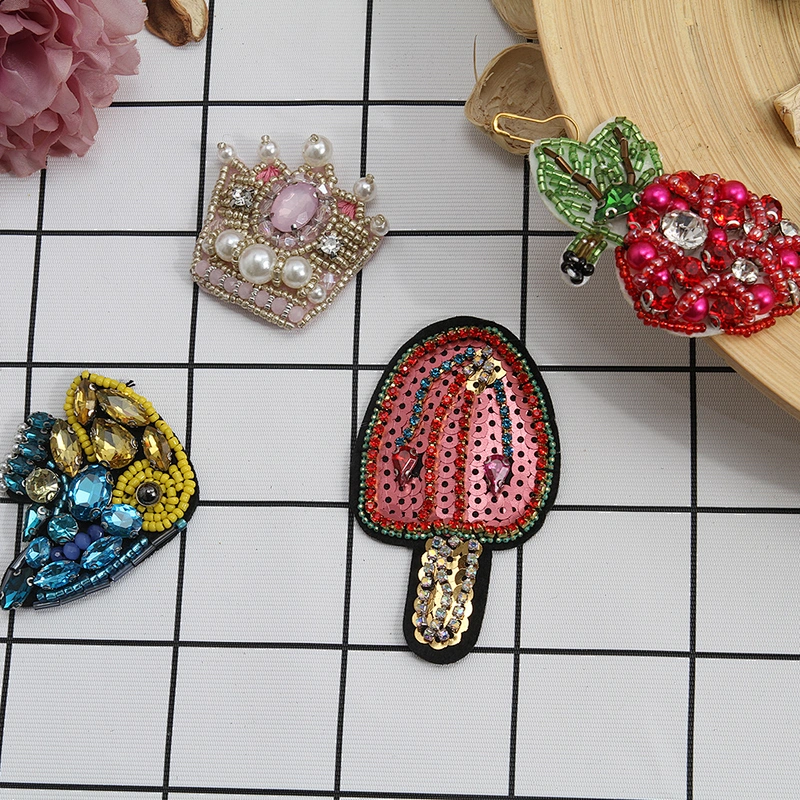 Kavatar Handmade Cute Ice Fruit Shape Rhinestones Iron Beaded Sequin Applique Patches patches for clothing