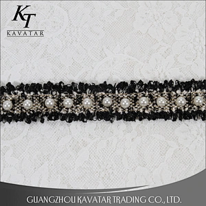 Hot sale 3.5cm handmade pearl beaded trimming for clothes