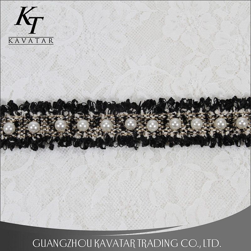 Hot sale 3.5cm handmade pearl beaded trimming for clothes