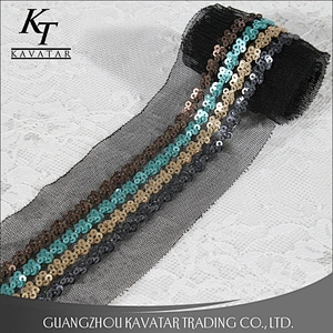 Wholesale Four Rows Sequins Trim Sew On Black Mesh For Decorative Dress