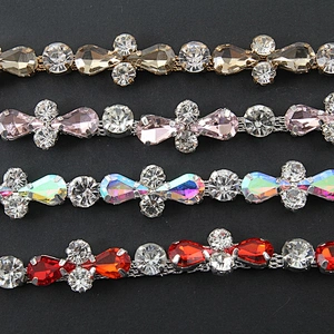 rhinestone beaded glass trim hotfix banding fashion embroidered gold bead lace trim