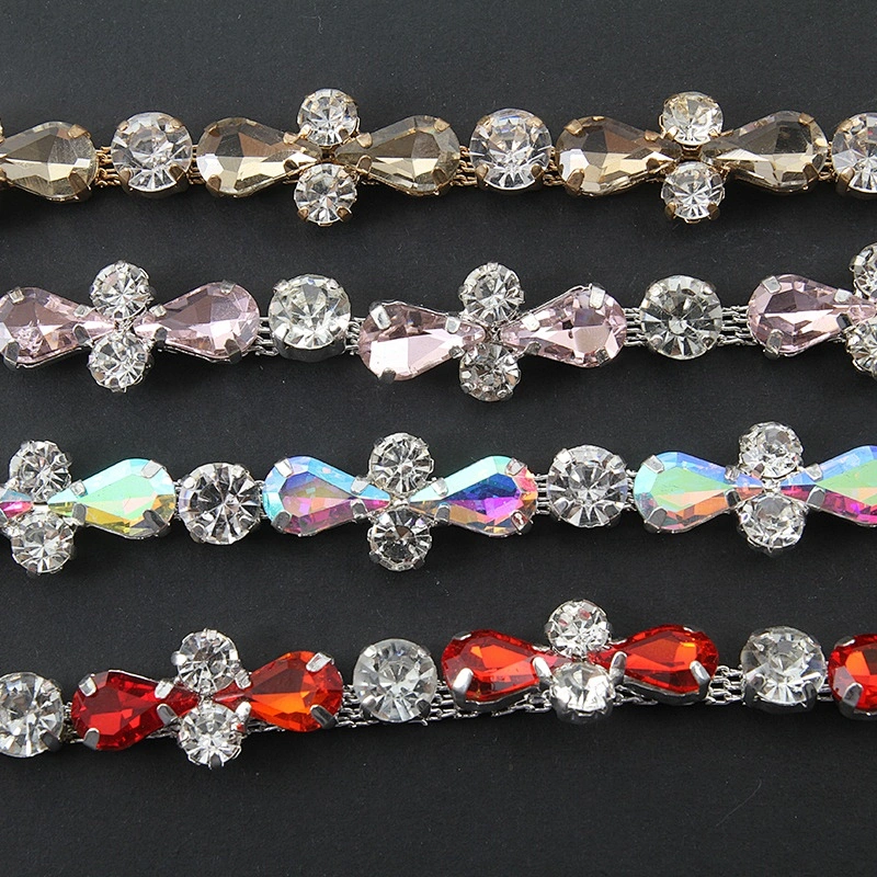 rhinestone beaded glass trim hotfix banding fashion embroidered gold bead lace trim