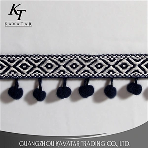 Kavatar Custom Design Wholesale Black Large 4.5cm Mini pompom Ball Lace Fring Trim For Garment