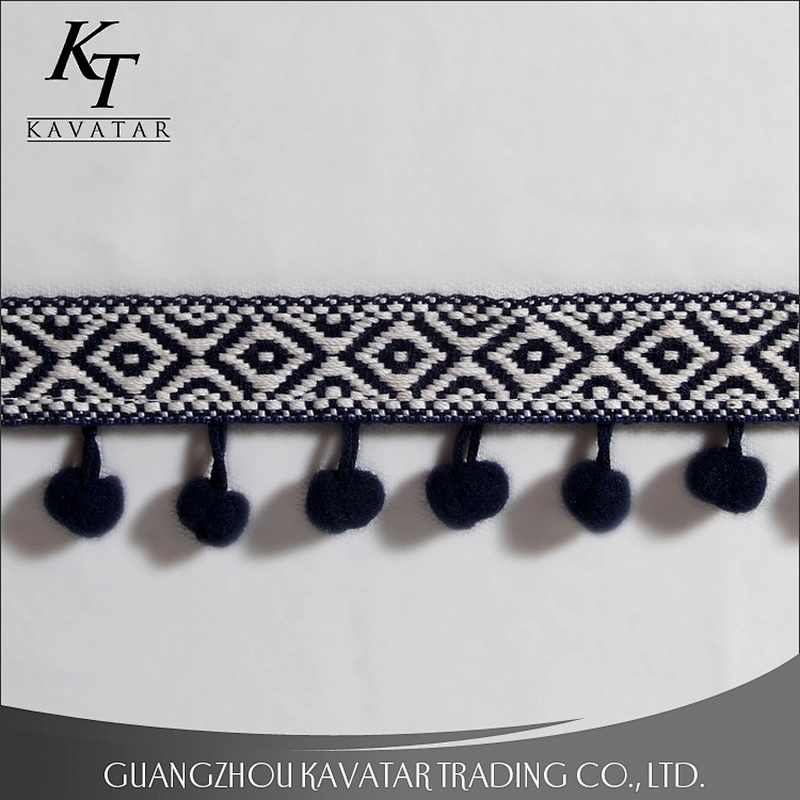 Kavatar Custom Design Wholesale Black Large 4.5cm Mini pompom Ball Lace Fring Trim For Garment