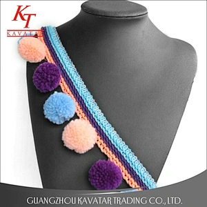 Kavatar Wholesale Multi Colors Sewing Hats Craft pompom Mini Bobble Ball Fringe Braid Lace Trimming