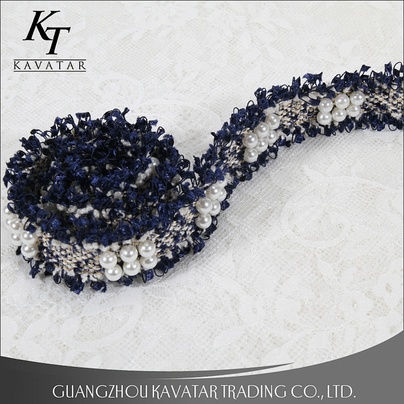 New fashion six pearls one group sew on polyester embroidery tape trim for clothing
