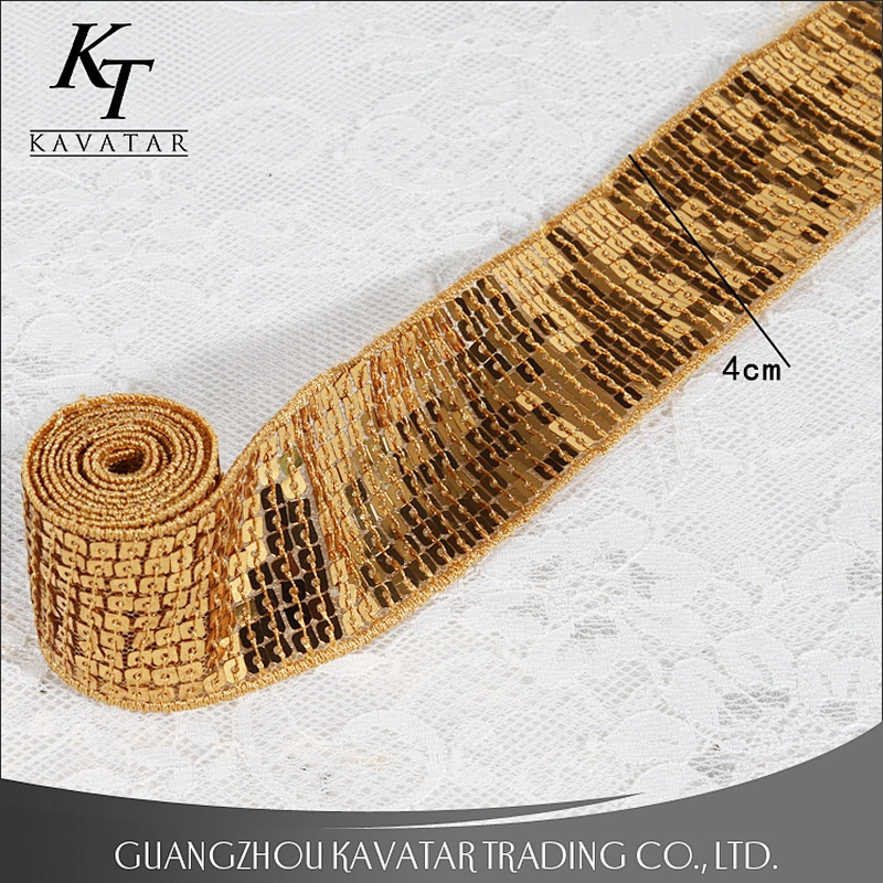 Kavatar custom wholesale square sequin ribbons trim for decoration
