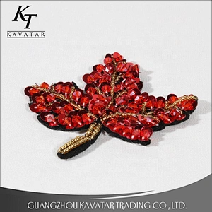 Red maple leaf design beading sequin patches for decorative garment bag