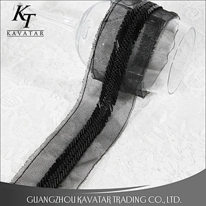 Stock wholesale 5cm width black beaded lace mesh trim garment accessories