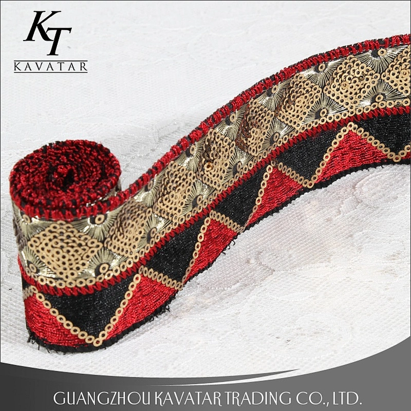 New Arrival Garment Accessories Ethnic Style Colorful Sequin Embroidery Glitter Ribbon Trim