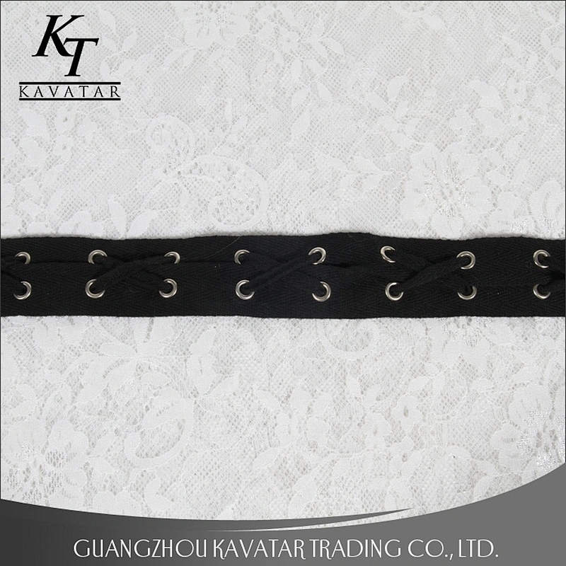 Kavatar Black Grommet Black Cotton Drawcord Tape Eyelet Trim