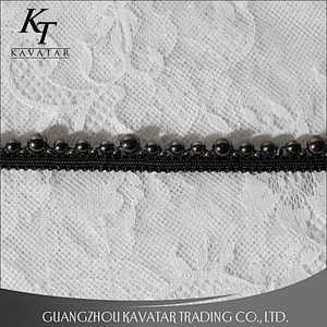 Kavatar Free Sample  Black Beaded Trim Pearl Lace Trim for Clothing Garment