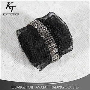 Fashion Lace Trims Black kavatar Bead Hand Embroidery Beaded Trimming