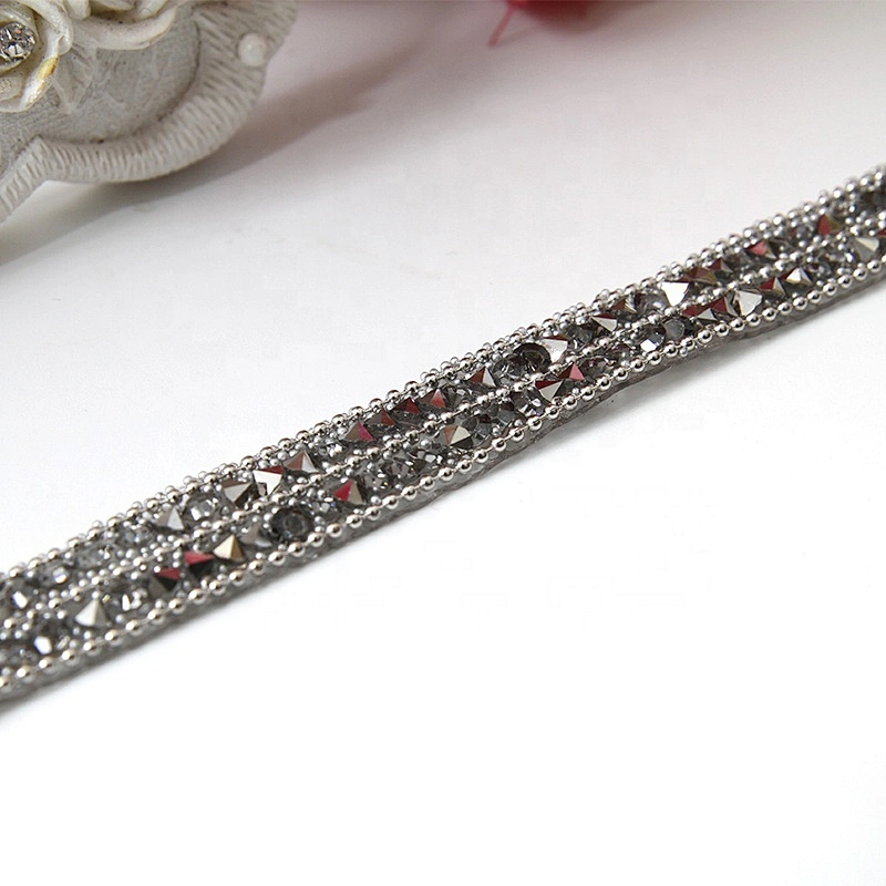 Kavatar Wholesales Hotfix trimming rhinestone hotfix banding triple Copper bead chain rhinestone transfer tape iron trimming