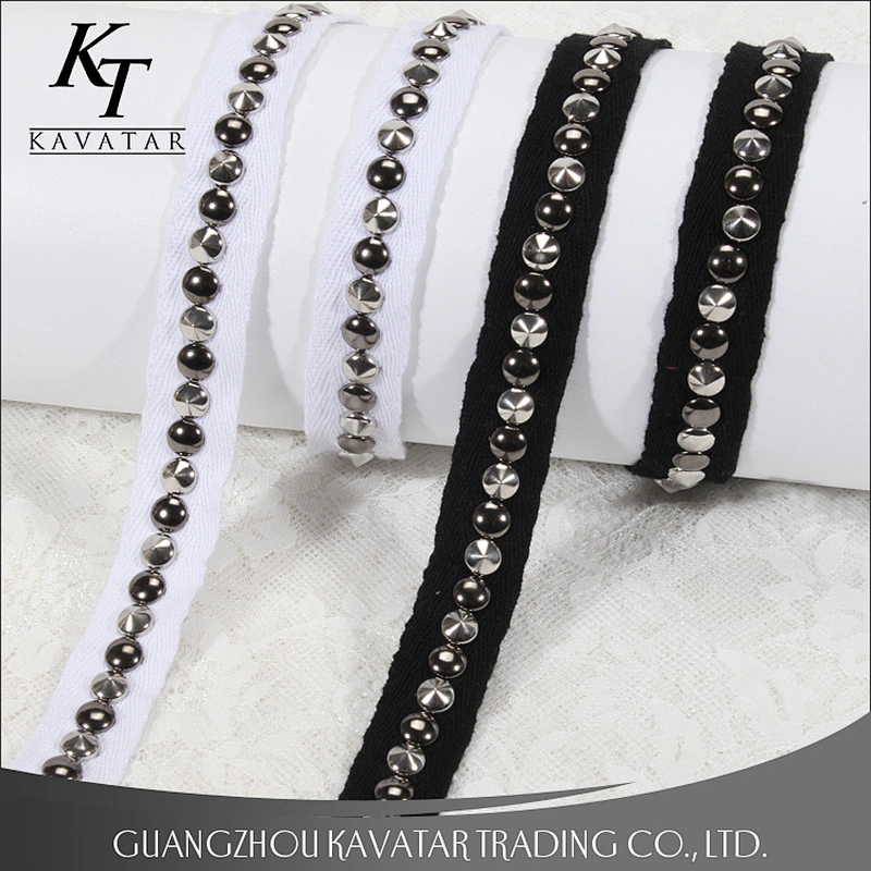 Classical style polyester design lace trim with Copper rivet for clothes