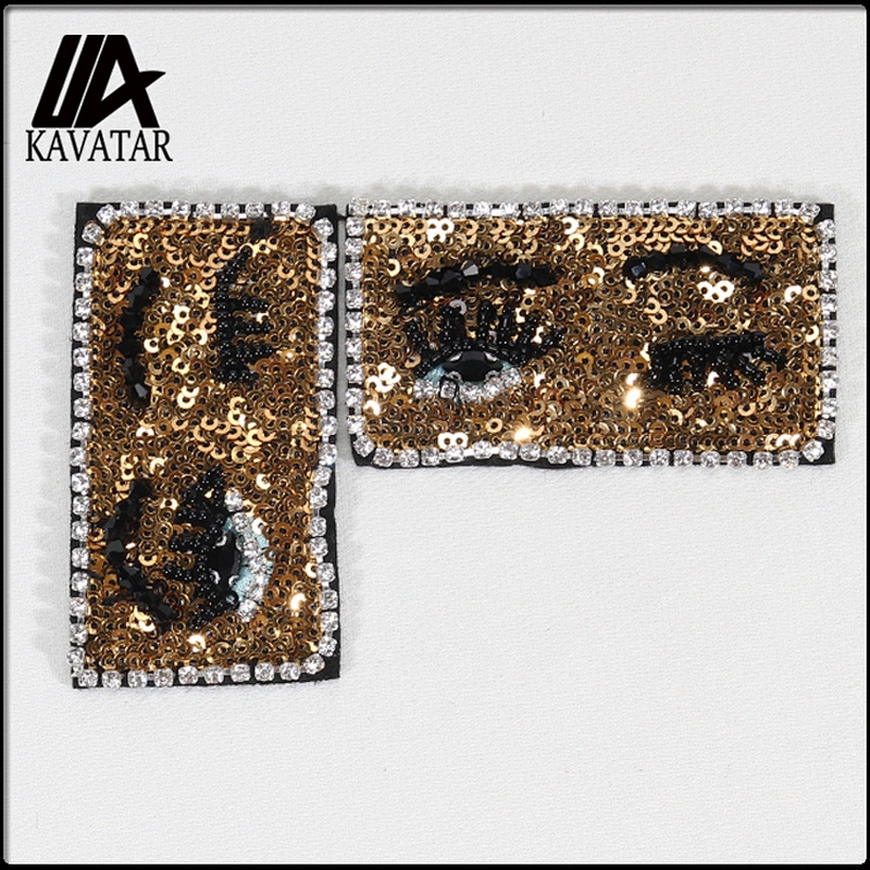 Design Gold Yellow Rectangle Shape Rhinestone Sequin Beaded Patch