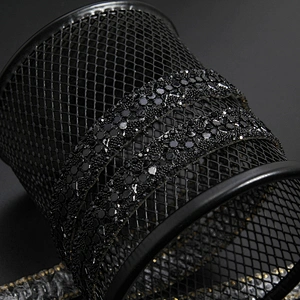 Kavatar Wholesale Hotfix Rhinestone Mesh Trimming Fashion For Clothing Hotfix Motif Designs Banding Trim Black Iron on Trims