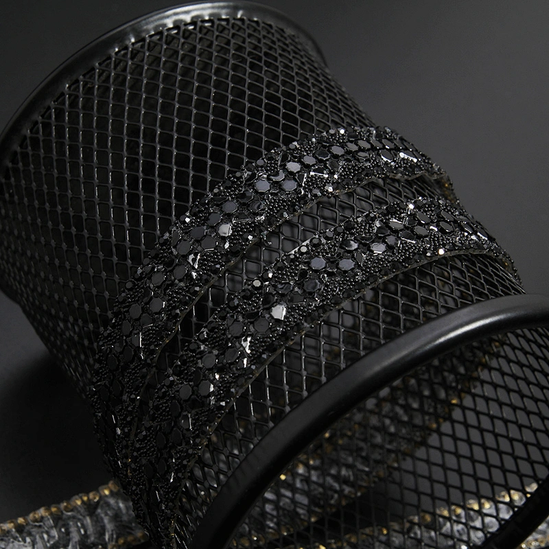 Kavatar Wholesale Hotfix Rhinestone Mesh Trimming Fashion For Clothing Hotfix Motif Designs Banding Trim Black Iron on Trims