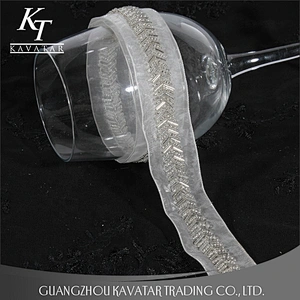 Handmade Beaded Sewing Lace Trims Mesh Ribbon For Wedding Dress Decoration