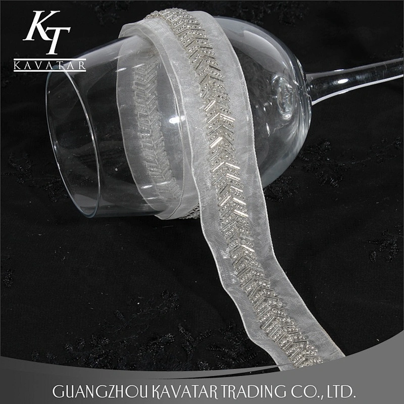 Handmade Beaded Sewing Lace Trims Mesh Ribbon For Wedding Dress Decoration