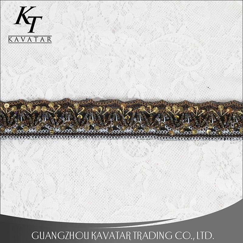 Beautiful Sequin Indian Lace Gold Beaded Trim For Garment