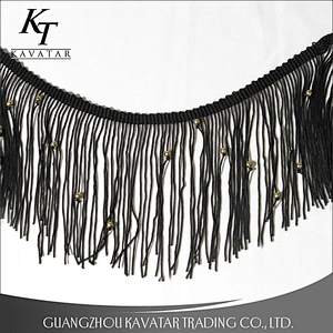 Beautiful black long tassel fringe trim for decorate shoe,garment