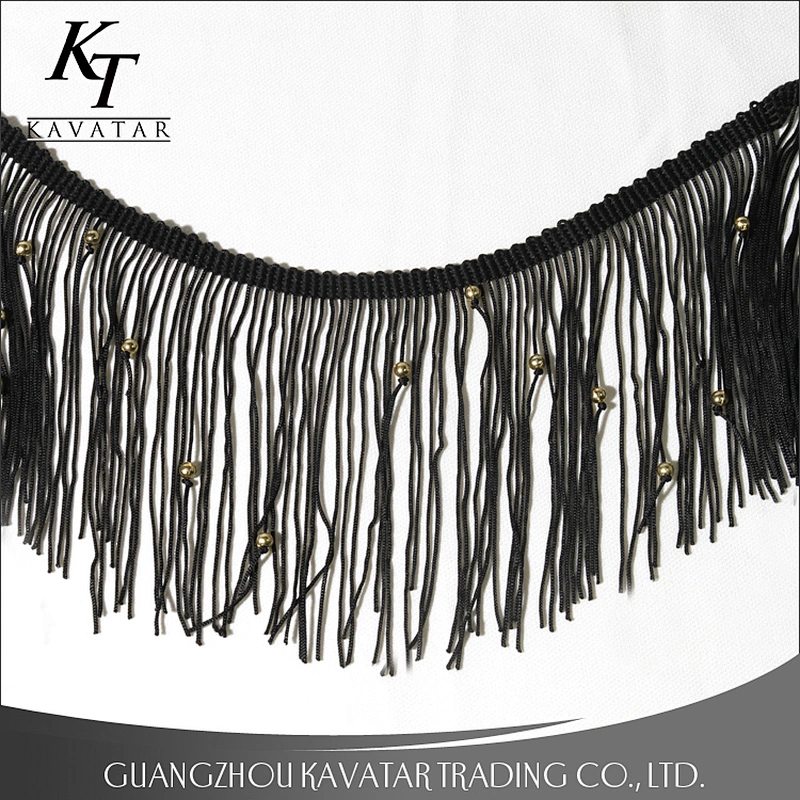 Beautiful black long tassel fringe trim for decorate shoe,garment