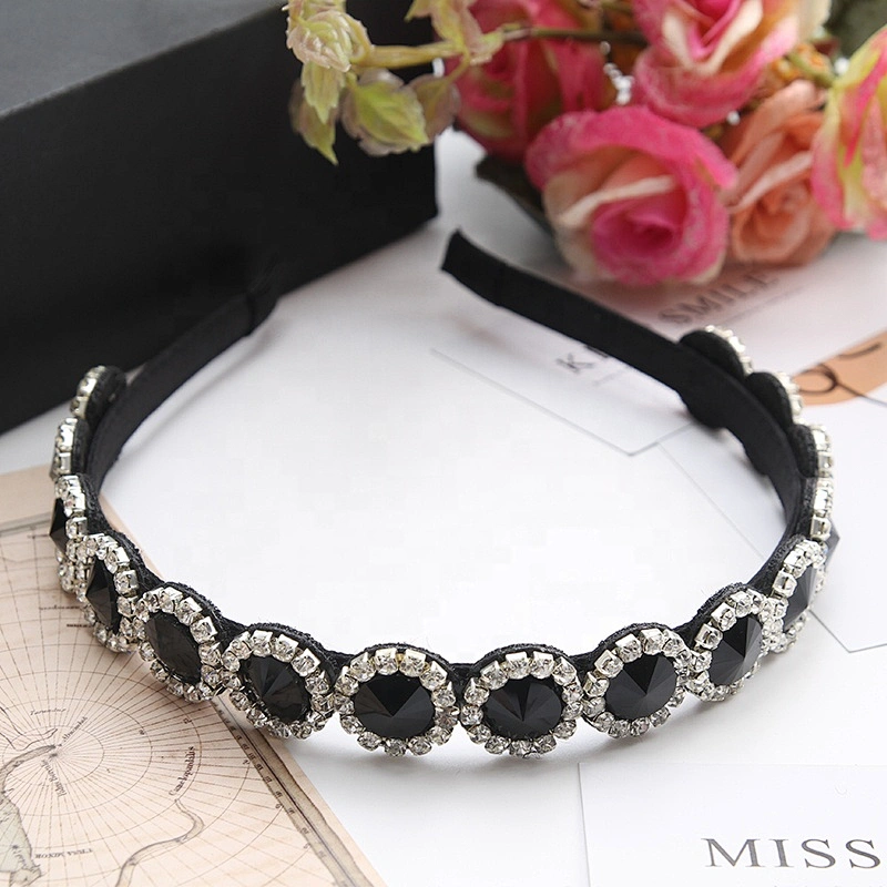 Wholesale Bead headband for women Crown Rhinestone Beaded Hairbands Korean headband Polyester headbands with buttons