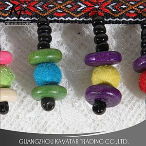 Kavatar Cheap Colorful Ribbon Manual Beaded Long Fringe Lace Trim