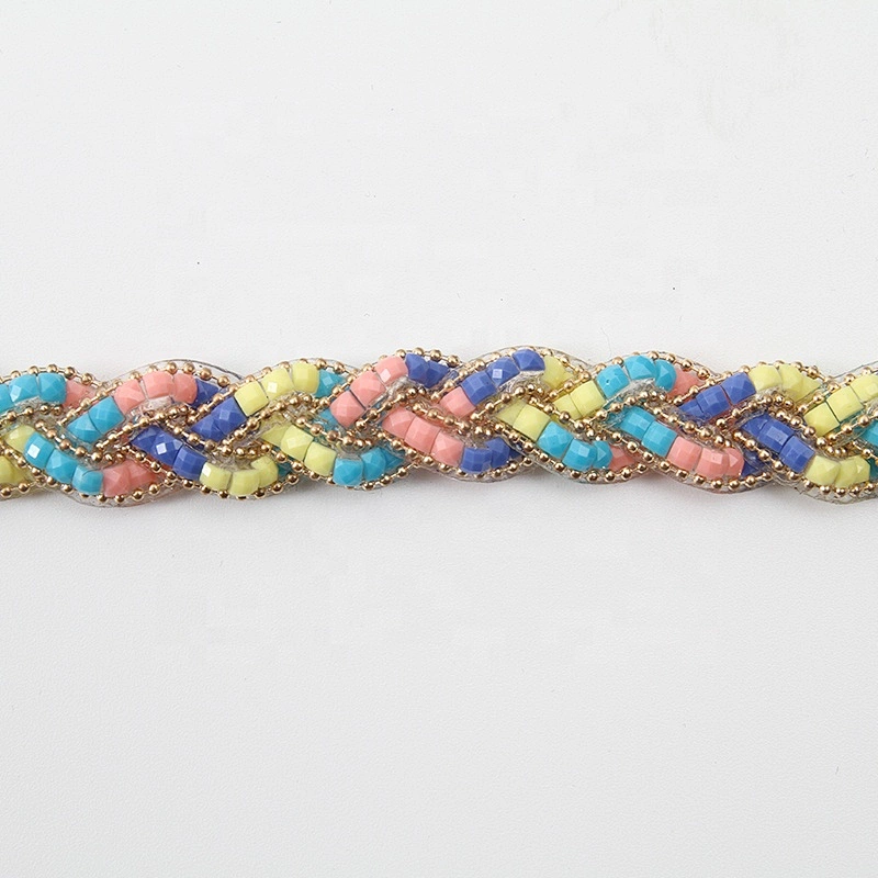 Kavatar new colorful  plait iron on rhinestone Trims for women clothing