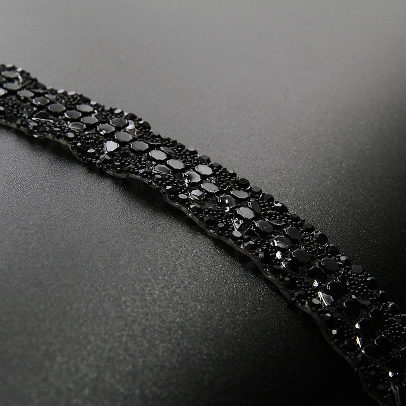 Kavatar Wholesale Hotfix Rhinestone Mesh Trimming Fashion For Clothing Hotfix Motif Designs Banding Trim Black Iron on Trims