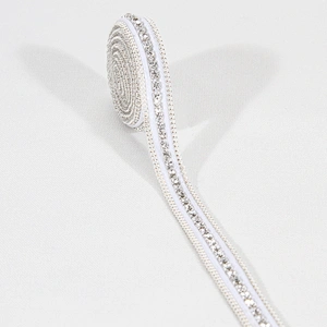 Bling Bling Decorative White Strips Accessories Beads Chain Decorated Hot Fix Rhinestone Transfer Motif Trim