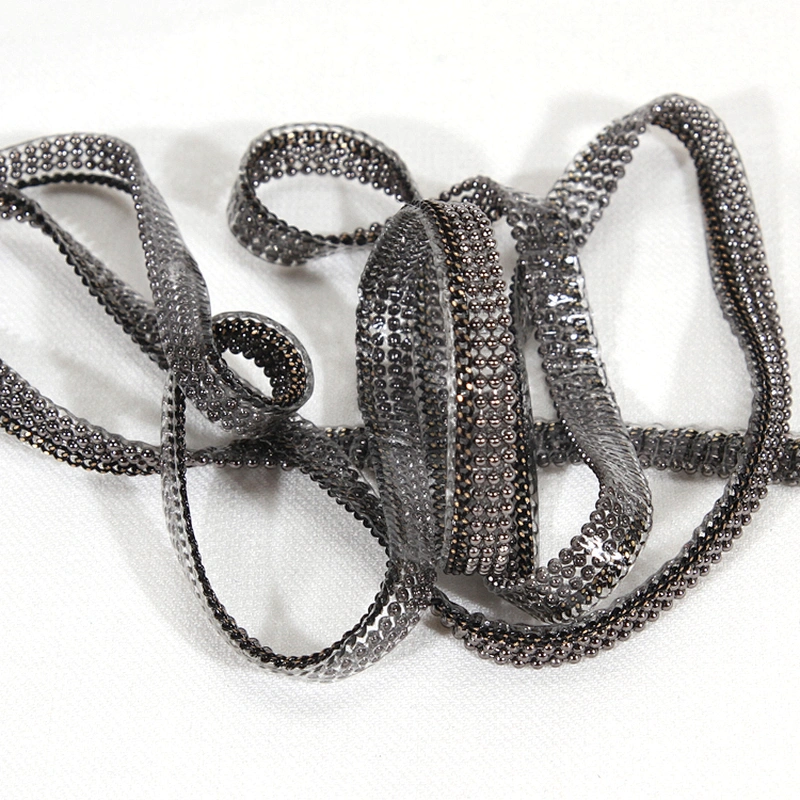 Black Plastic Beads Mini Hot Fix Trim with Copper Chain
