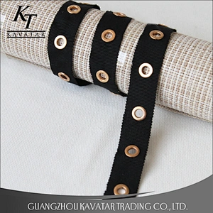 Wholesale gold eyelet stud grosgrain ribbon trim for garment and bags use