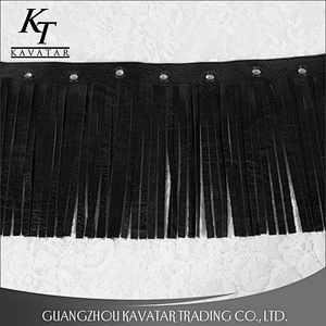 Kavatar Black Faux Leather Eyelets Tassels Fringe Trim Ribbon
