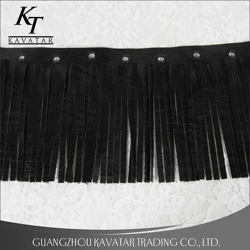 Kavatar Black Faux Leather Eyelets Tassels Fringe Trim Ribbon