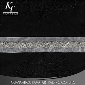 White mesh beaded lace trim ribbon for bride dress