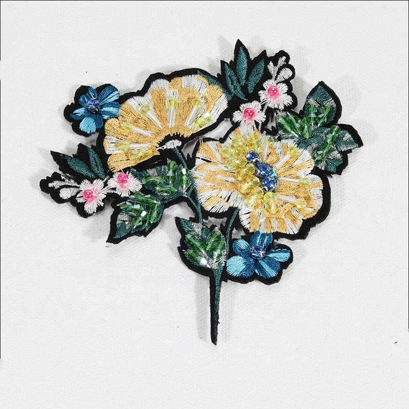 New arrival beaded crystal embroidery patches stick on jeans