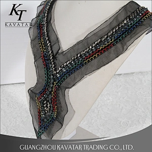 Kavatar Fashion Wholesale Handmade Beaded Black Neck Collar Trim