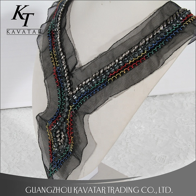 Kavatar Fashion Wholesale Handmade Beaded Black Neck Collar Trim