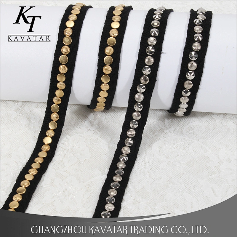 Beautiful gold stud lace trim accept custom trimming